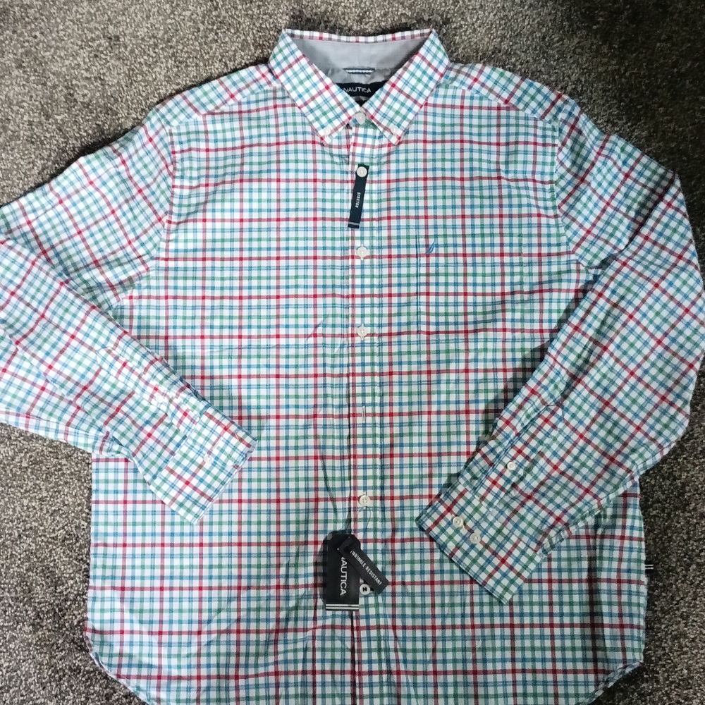 Nautica stretch wrinkle resistant plaid button down NWT